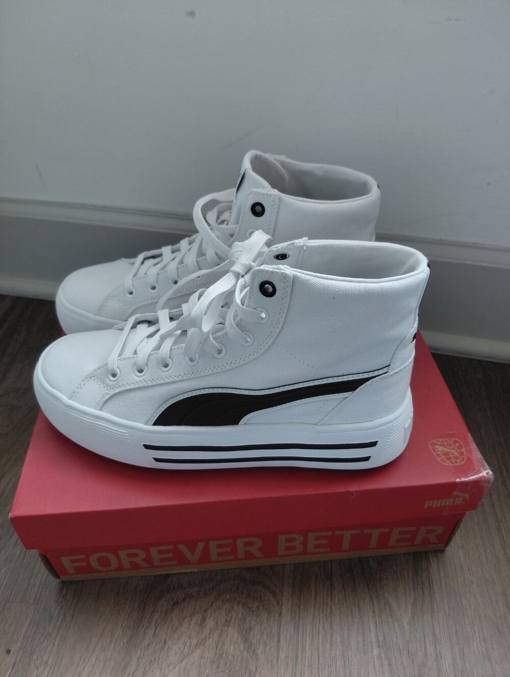 Puma White High-Top Sneakers with Black Formstrip